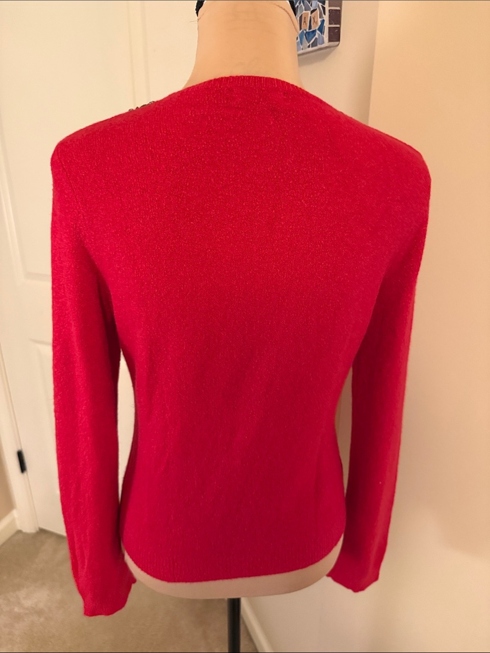 Red Embellished Women's Sweater - Classic Crewneck - Picture 4 of 5